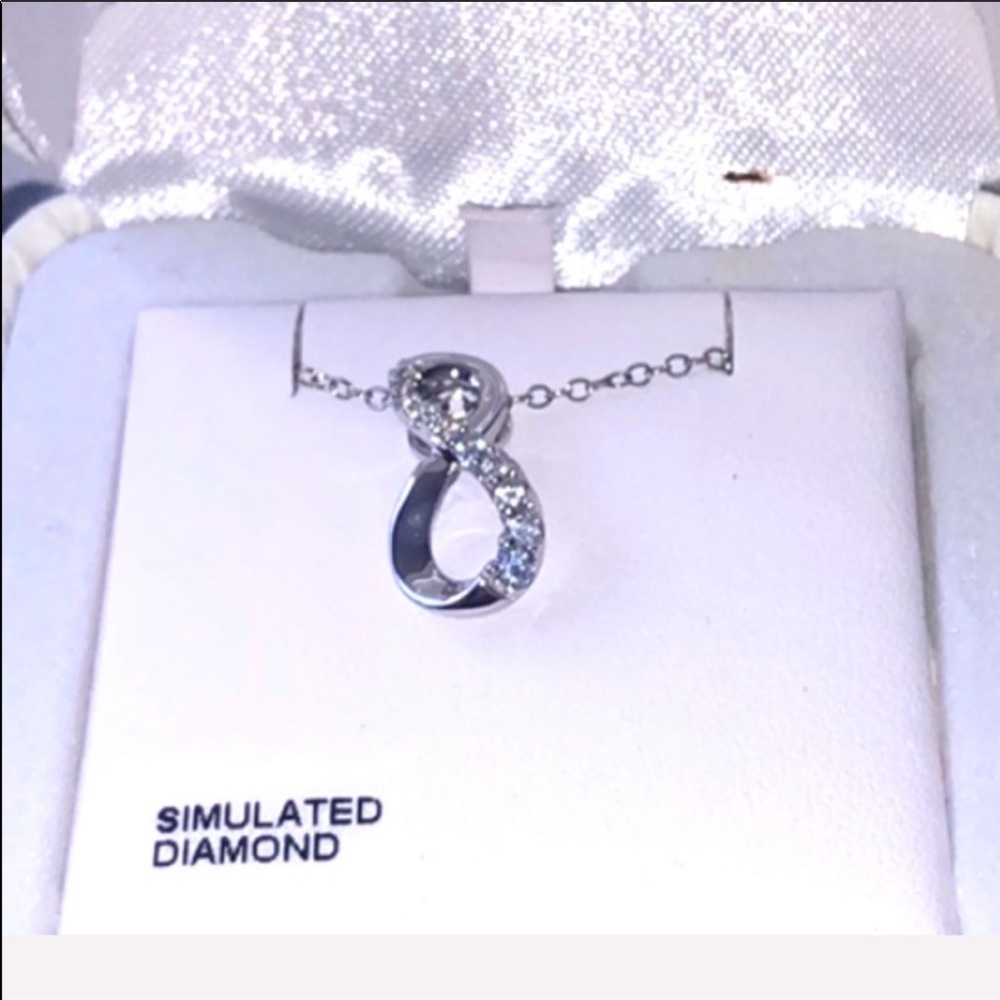 Infinity sterling silver faux diamond necklace
